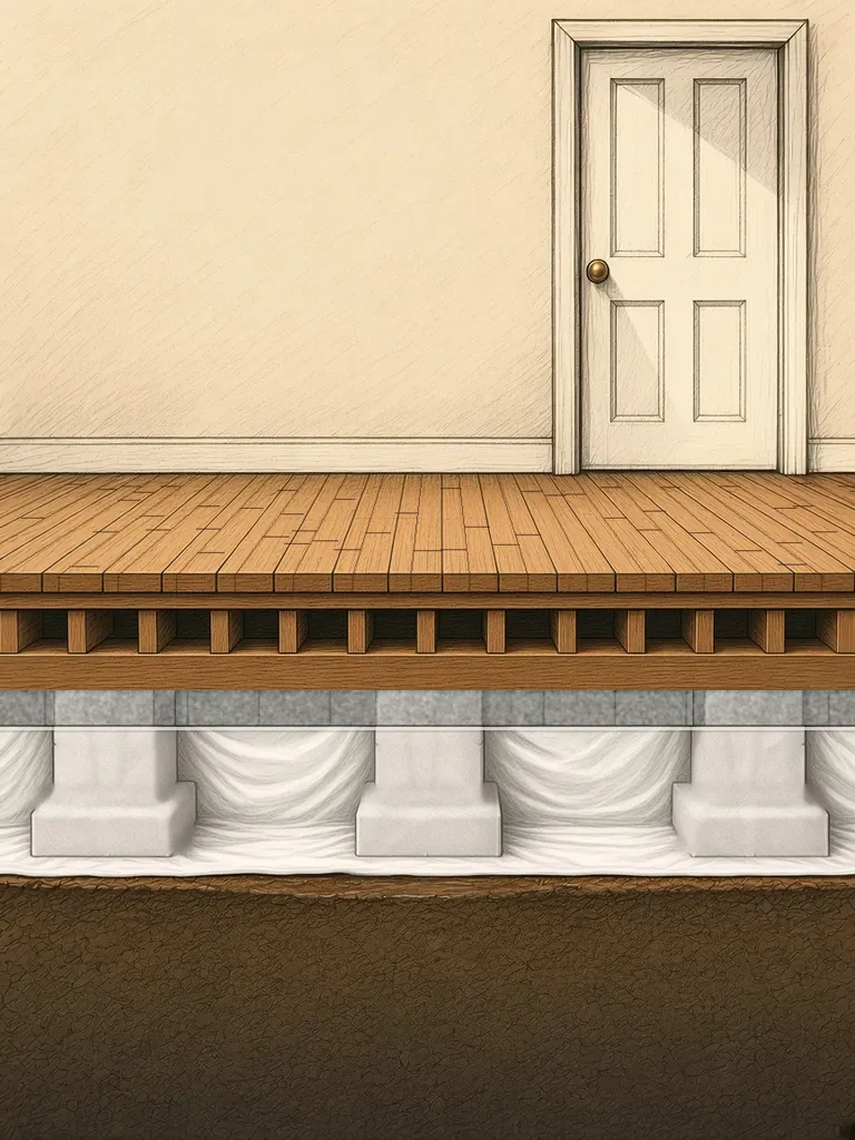 A dry, sealed crawlspace under a stable floor