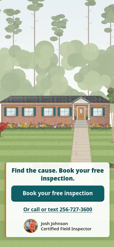 The house fixed, flowers in the beds, and a button to book your free inspection.