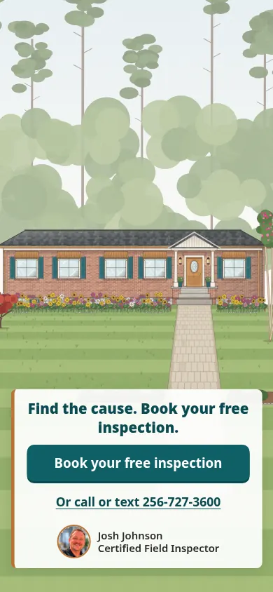 The house fixed, flowers in the beds, and a button to book your free inspection.