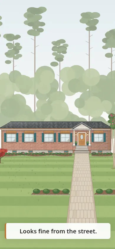 A brick ranch home that looks fine from the street.