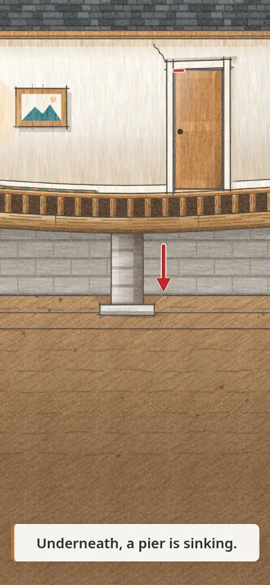 The door has a gap underneath and sticks.